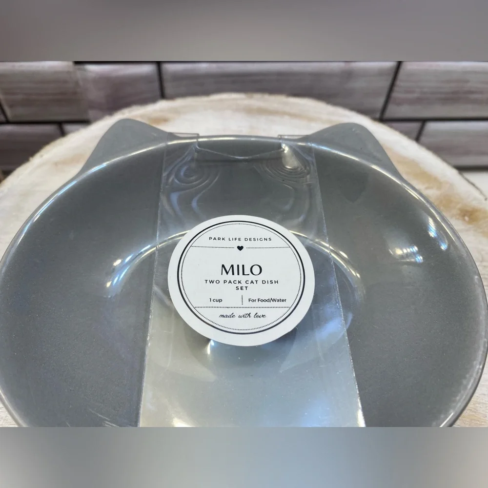 Park Life Design 🐾 MILO 2 pack Ceramic Cat Dish 1cup gray New